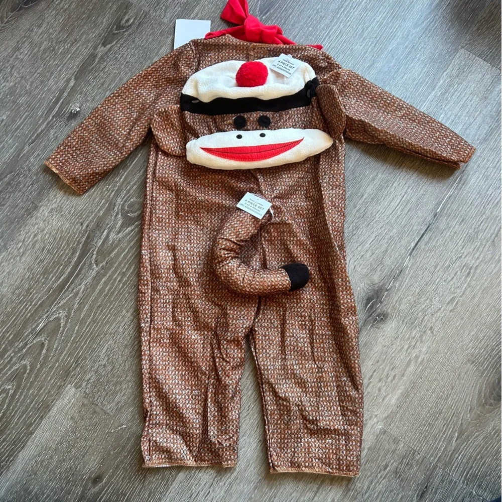 NWT Baby 6-12 M Sock Monkey Halloween Costume Jumpsuit Hat Tail‎
